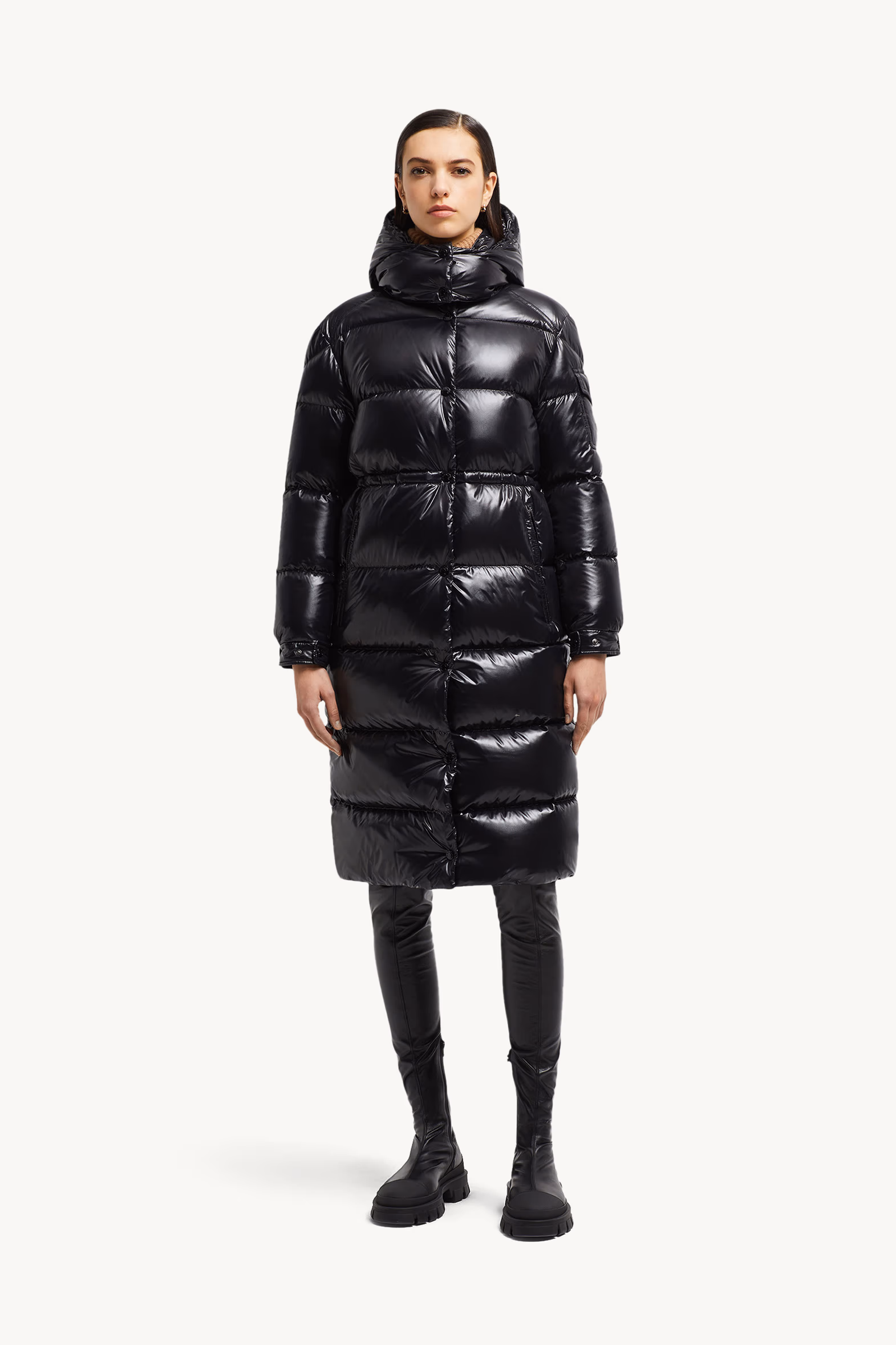 Cavettaz Hooded Long Down Jacket Women Black Moncler 3